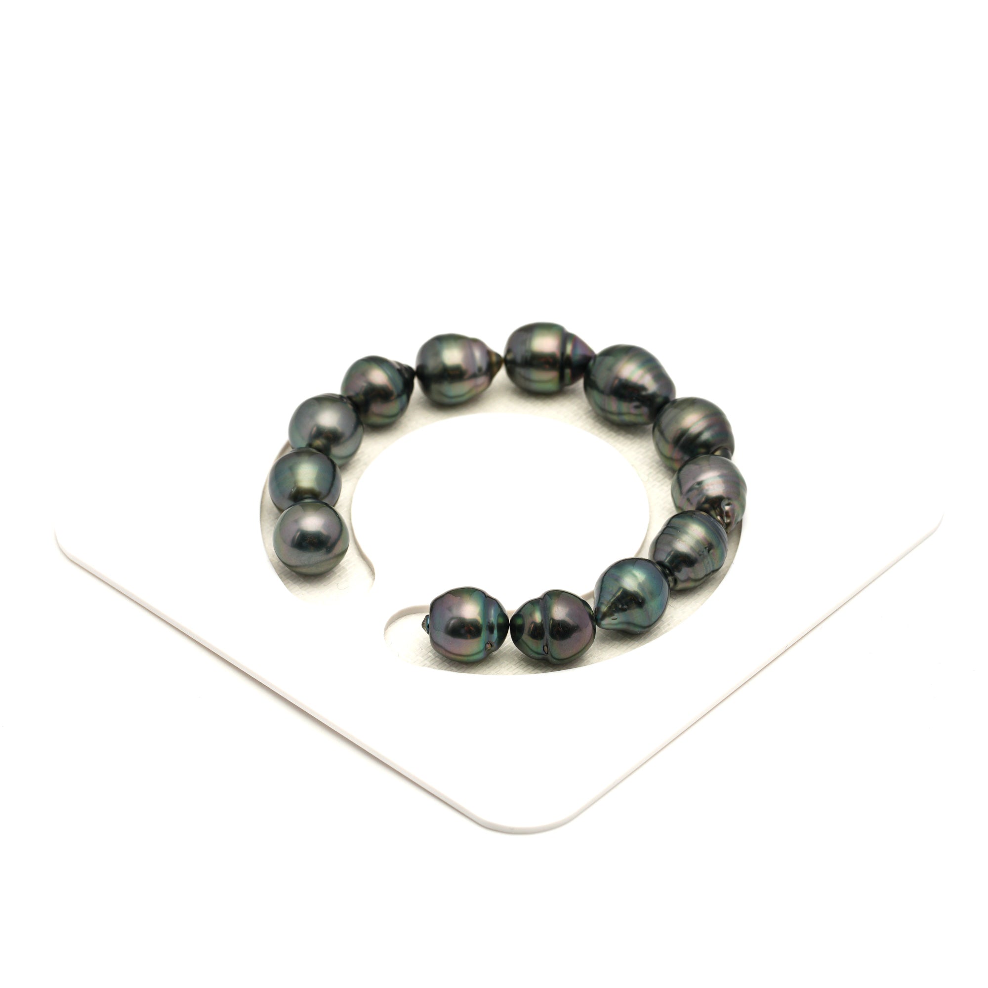 13pcs "High Luster" Dark Green 10-12mm - SB/CL AAA Quality Tahitian Pearl Bracelet BR2504 LP2