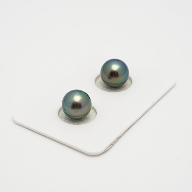 2pcs "High Luster" Peacock 9.5mm - RSR AAA/AA Quality Tahitian Pearl Pair ER1536 A101