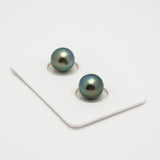 2pcs "High Luster" Peacock 9.5mm - RSR AAA/AA Quality Tahitian Pearl Pair ER1536 A101