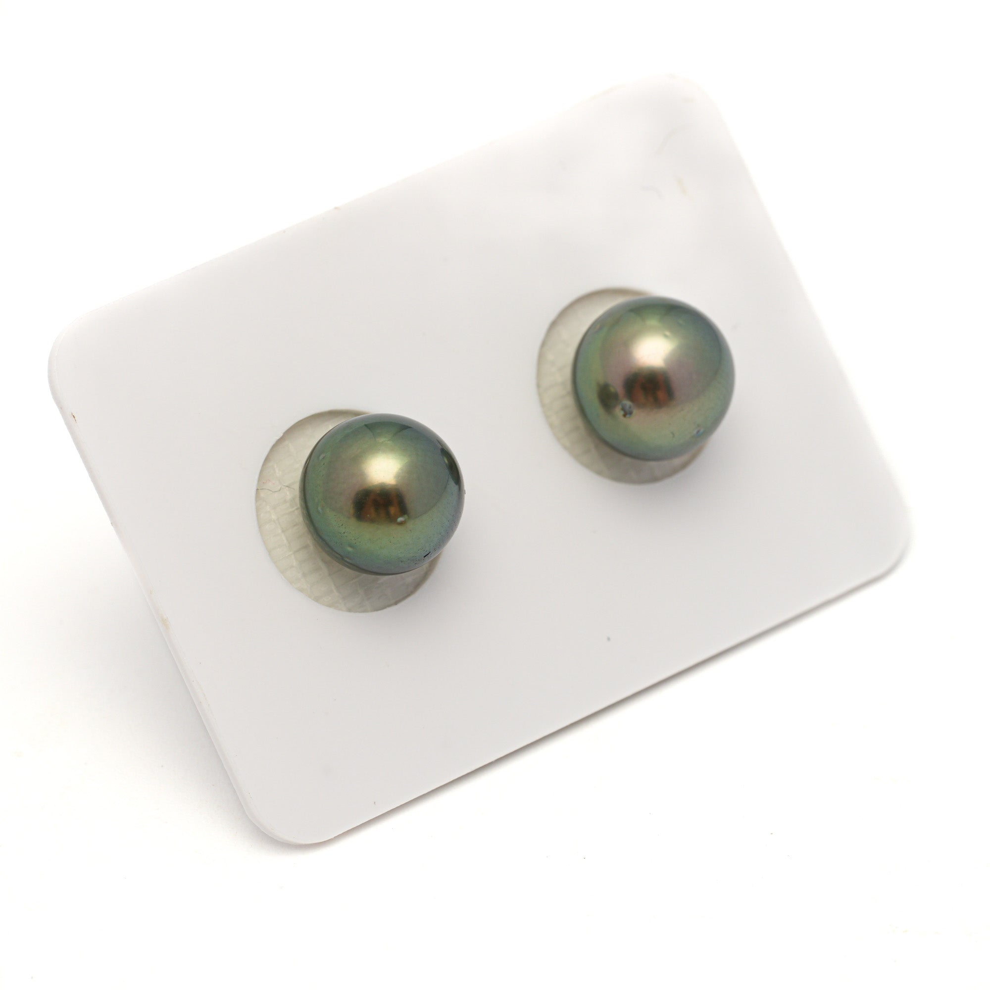 2pcs Green 9.6-9.9mm - RSR AA Quality Tahitian Pearl Pair ER1765 OR13