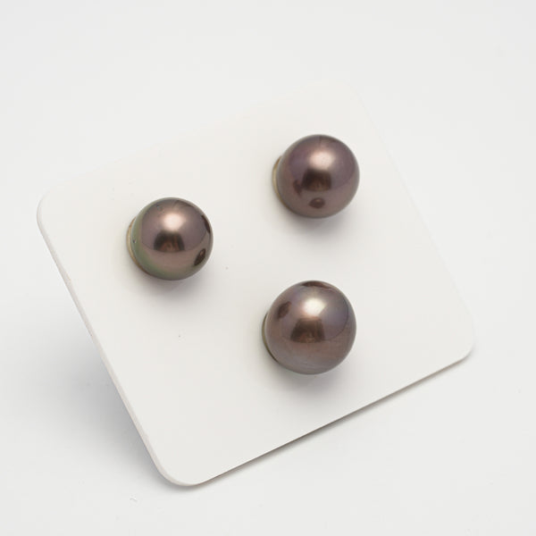 3pcs Brown 11.5-12.5mm - RSR AAA Quality Tahitian Pearl Trio Set ER1558 A101