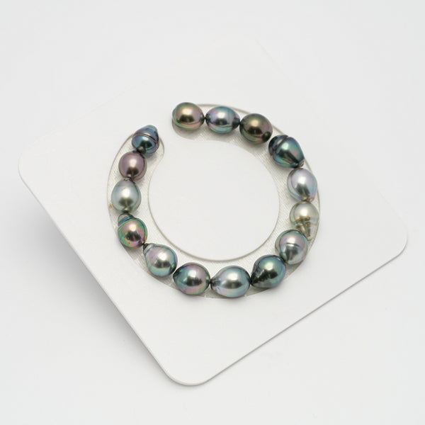 15pcs "High Luster" Multicolor 9-11mm - SB AAA/AA Quality Tahitian Pearl Bracelet BR2083 TH1