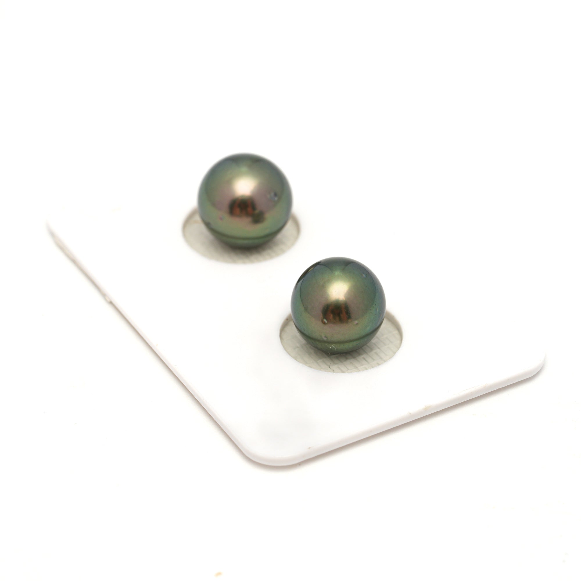 2pcs Green 9.6-9.9mm - RSR AA Quality Tahitian Pearl Pair ER1765 OR13