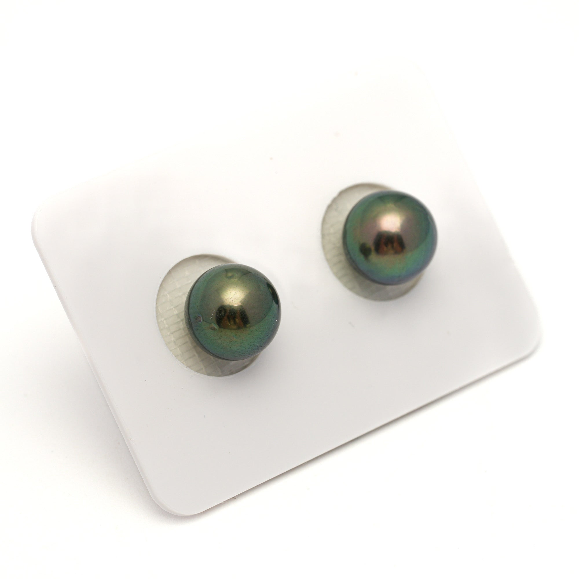 2pcs "Top Luster" Green 9.5-9.6mm - RSR AA/AAA Quality Tahitian Pearl Pair ER1764 OR13