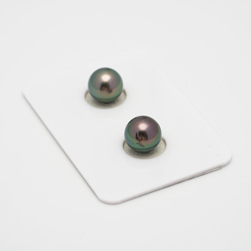 2pcs Green Cherry 8.8-8.9mm - RSR AA Quality Tahitian Pearl Pair ER694