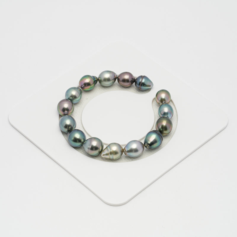 15pcs "High Luster" Multicolor 9-11mm - SB AAA/AA Quality Tahitian Pearl Bracelet BR2083 TH1