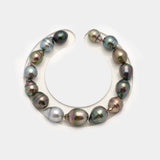 15pcs "High Luster" Multicolor 8-11mm - SB AAA/AA Quality Tahitian Pearl Bracelet BR2123 THMIX1