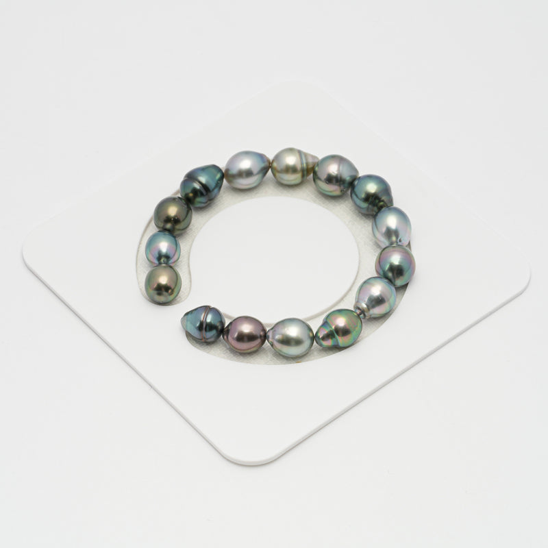 15pcs "High Luster" Multicolor 9-11mm - SB AAA/AA Quality Tahitian Pearl Bracelet BR2083 TH1