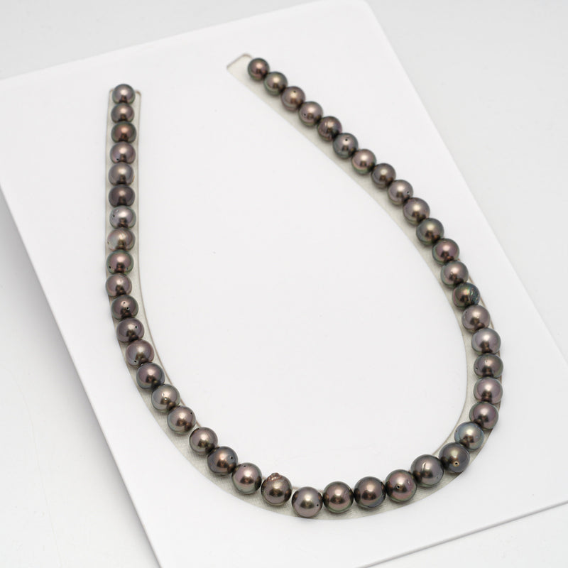 46pcs Brown 8-10mm - SR/NR AAA Quality Tahitian Pearl Drilled Necklace NL1575 CMP4