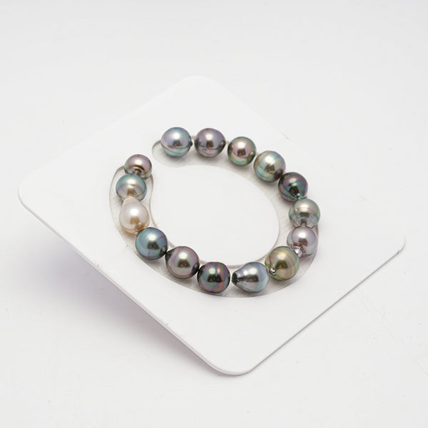 15pcs "High Luster" Multicolor 9-11mm - SB AAA/AA Quality Tahitian Pearl Bracelet BR2008 OR7