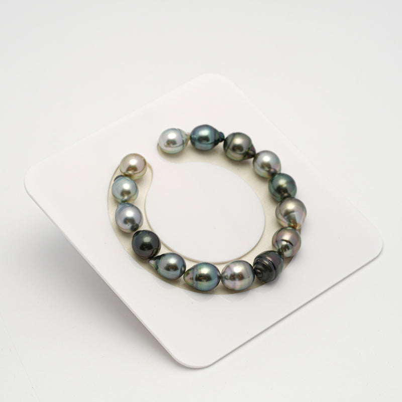 15pcs "High Luster" Multicolor 9-11mm - SB AAA/AA Quality Tahitian Pearl Bracelet BR2178 HL3