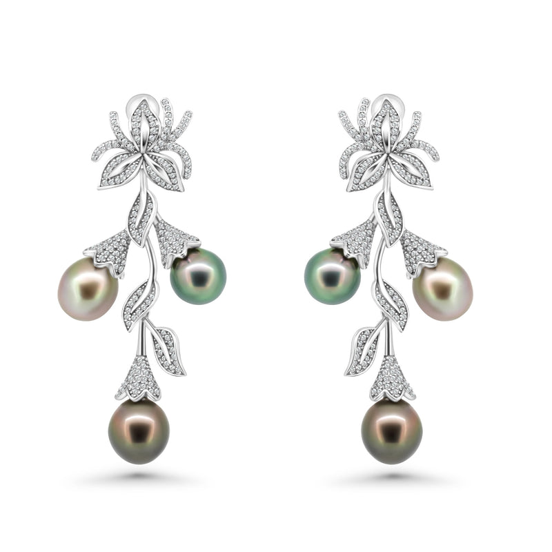 Elegant 925 Silver Floral-Style Tahitian Pearl Earrings. ref:SHM407 TH1