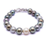 Multicolor Tahitian Pearl Bracelet with 9-10mm Pearls, 7.1-Inch Silver Chain. ref:SHM708 A89