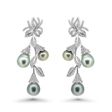 Elegant 925 Silver Floral-Style Tahitian Pearl Earrings. ref:SHM407 TH1