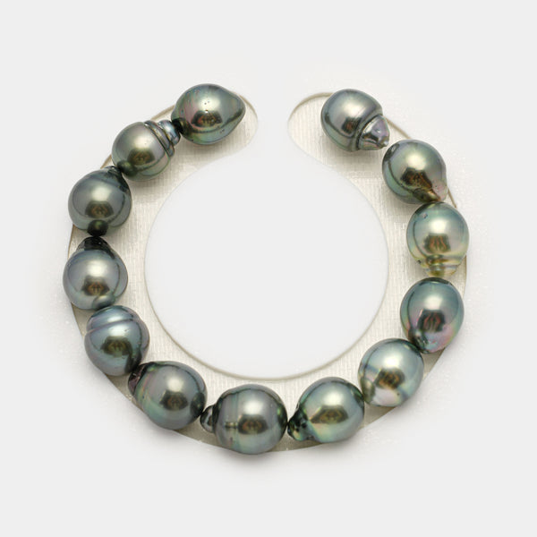 13pcs Blue Green 10-12mm - SB AAA/AA Quality Tahitian Pearl Bracelet BR2196 HL3