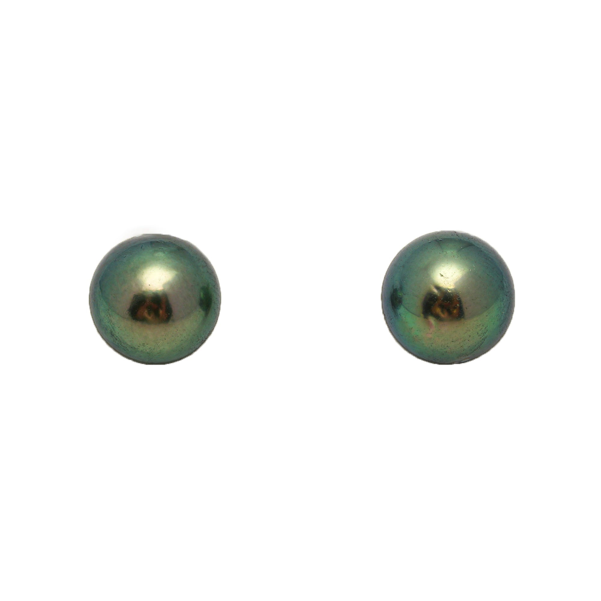 2pcs "High Luster" Green 9.4mm - RSR AAA/AA Quality Tahitian Pearl Pair ER1756 OR13