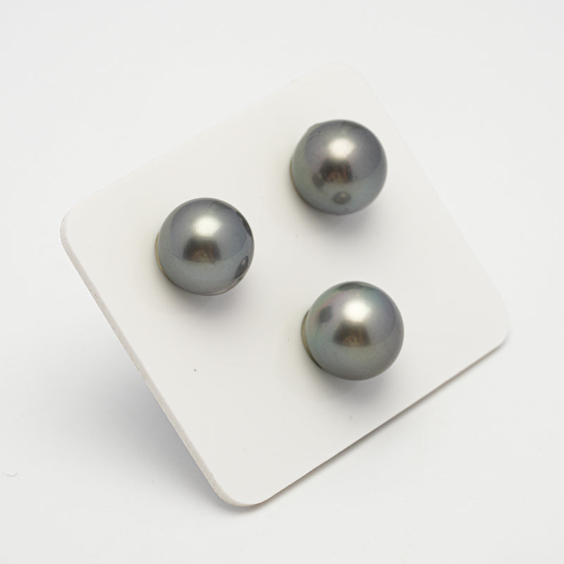 3pcs Green 12.5-12.8mm - SR AAA/AA Quality Tahitian Pearl Trio Set ER1559 A101