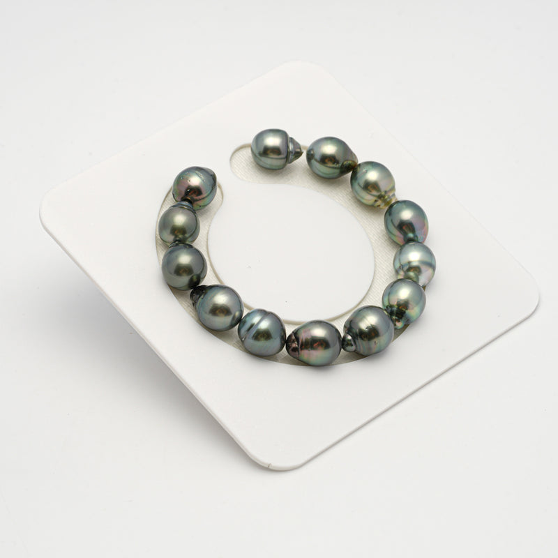 13pcs Blue Green 10-12mm - SB AAA/AA Quality Tahitian Pearl Bracelet BR2196 HL3