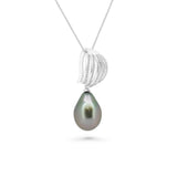 Elegant Floral Tahitian Pearl Necklace with 10mm Green Cherry Pearl & Zirconia Accents - SHM1068 OR8