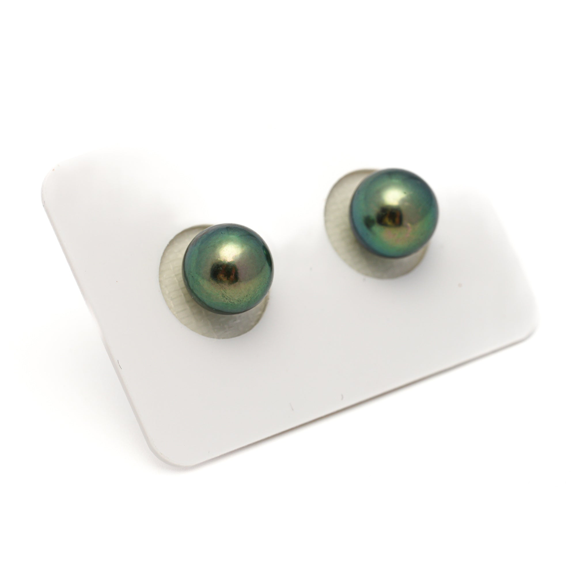 2pcs "High Luster" Green 9.4mm - RSR AAA/AA Quality Tahitian Pearl Pair ER1756 OR13