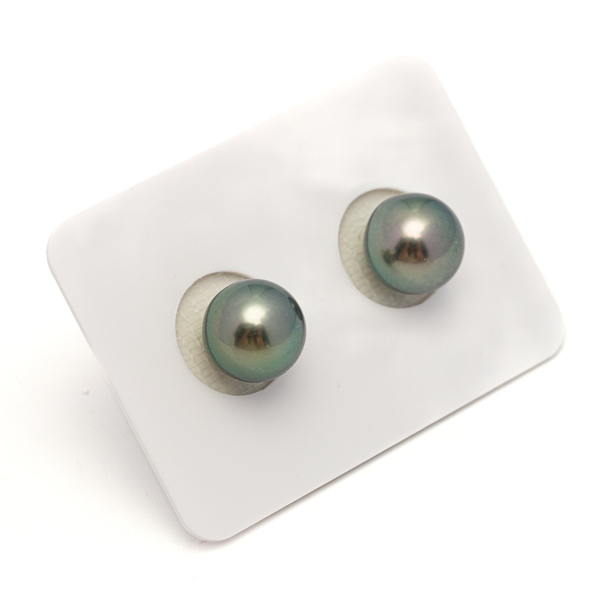 2pcs "High Luster" Green 9.8-9.9mm - RSR AAA/AA Quality Tahitian Pearl Pair ER1771 OR13