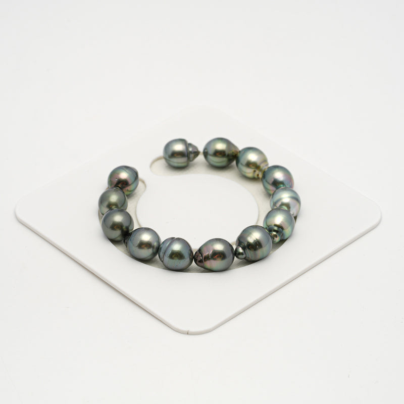 13pcs Blue Green 10-12mm - SB AAA/AA Quality Tahitian Pearl Bracelet BR2196 HL3