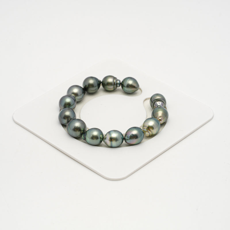 13pcs Blue Green 10-12mm - SB AAA/AA Quality Tahitian Pearl Bracelet BR2196 HL3