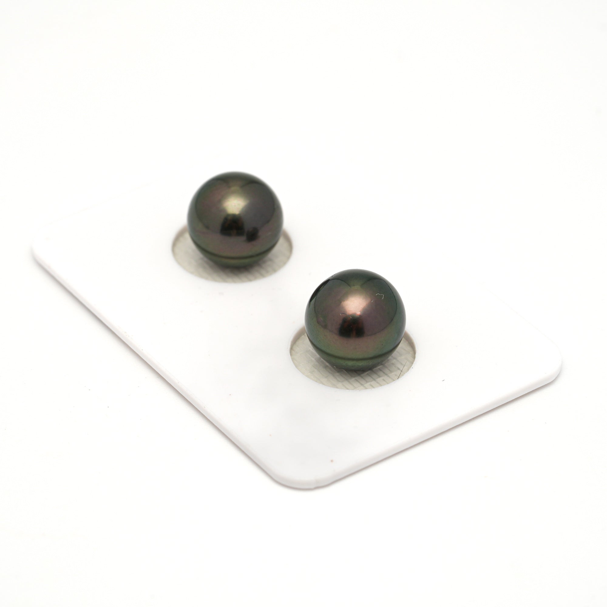 2pcs "High Luster" Green Cherry 9.7-9.8mm - RSR AAA/AA Quality Tahitian Pearl Pair ER1754 OR13