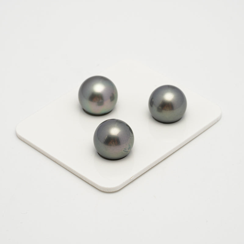 3pcs Green 12.5-12.8mm - SR AAA/AA Quality Tahitian Pearl Trio Set ER1559 A101