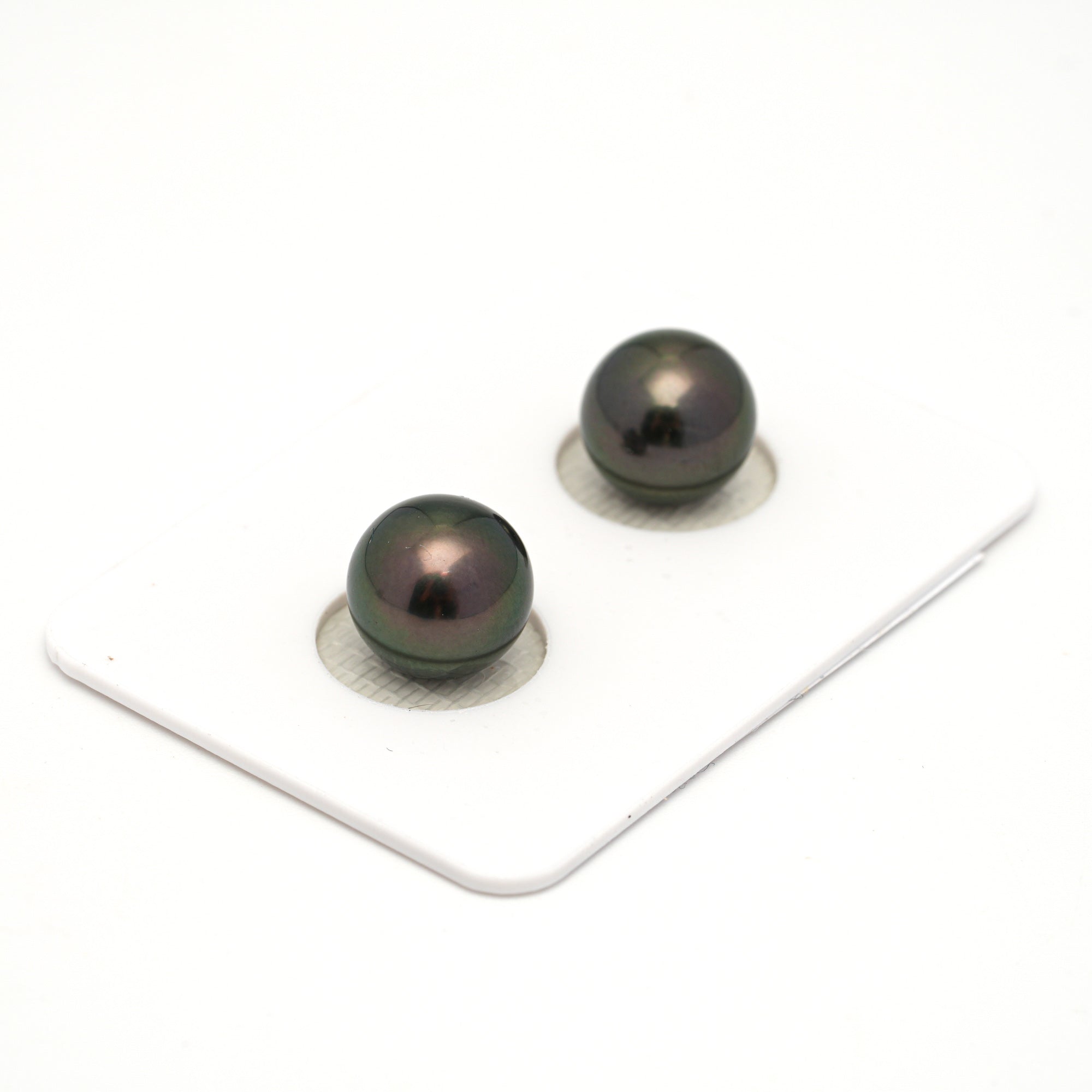 2pcs "High Luster" Green Cherry 9.7-9.8mm - RSR AAA/AA Quality Tahitian Pearl Pair ER1754 OR13