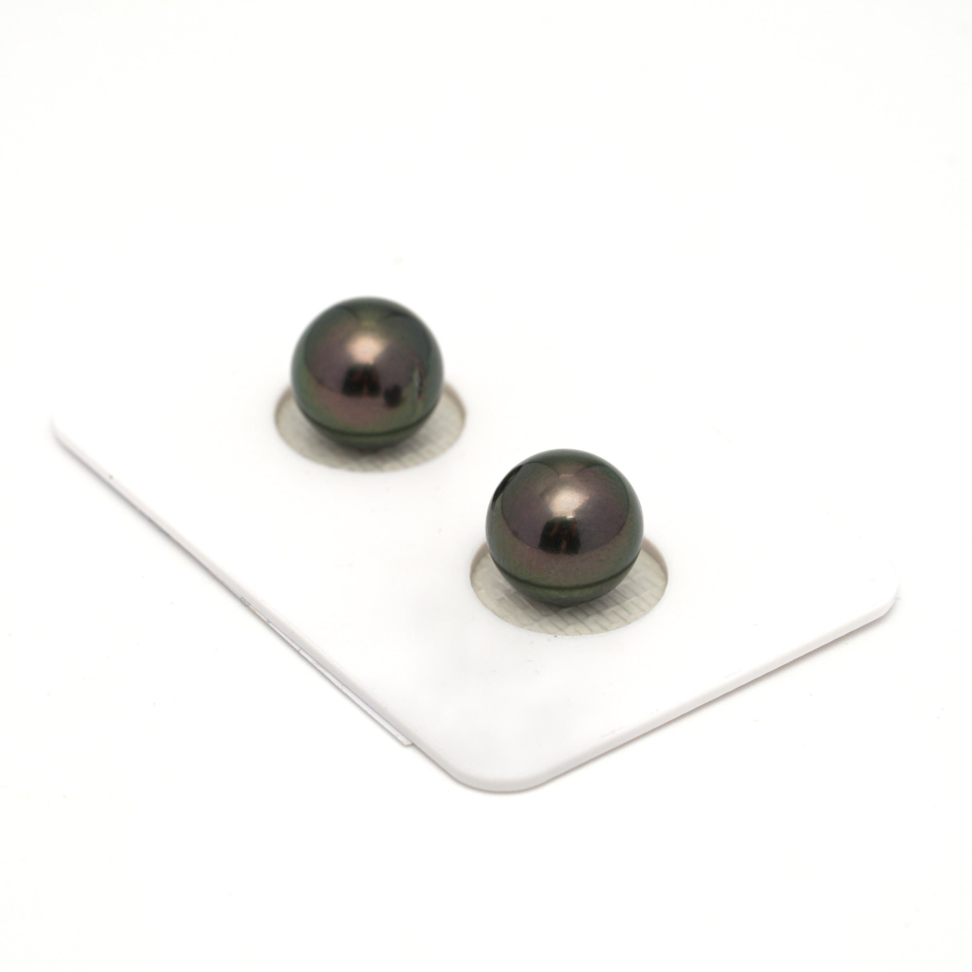 2pcs "High Luster" Green Cherry 9.7-9.8mm - RSR AAA/AA Quality Tahitian Pearl Pair ER1754 OR13