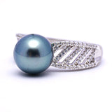 925 Silver Tahitian Pearl Ring with 9mm Green Blue Pearl & Zirconia ref:SHM735 CMP1