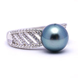 925 Silver Tahitian Pearl Ring with 9mm Green Blue Pearl & Zirconia ref:SHM735 CMP1