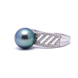 925 Silver Tahitian Pearl Ring with 9mm Green Blue Pearl & Zirconia ref:SHM735 CMP1