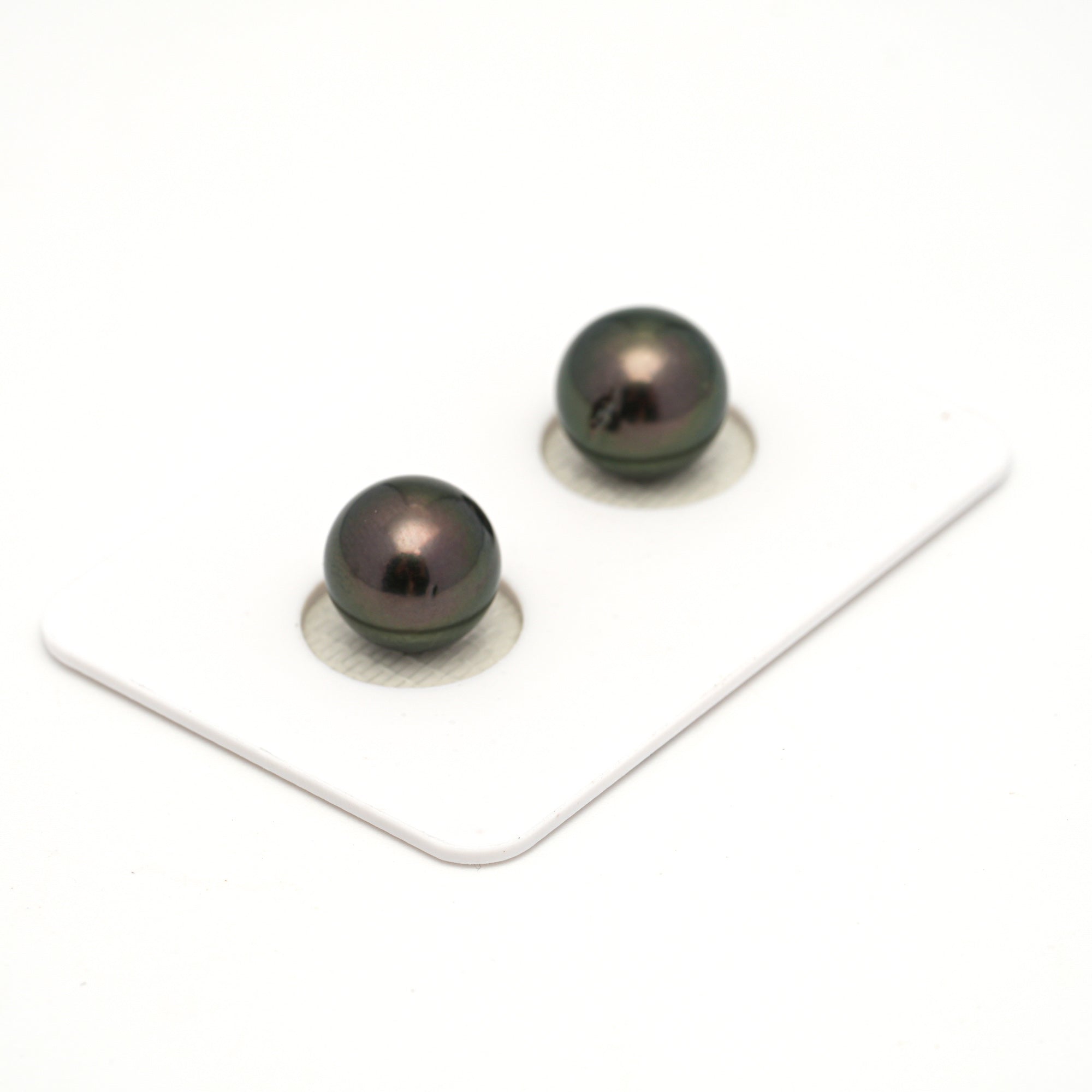 2pcs "High Luster" Green Cherry 9.7-9.8mm - RSR AAA/AA Quality Tahitian Pearl Pair ER1754 OR13