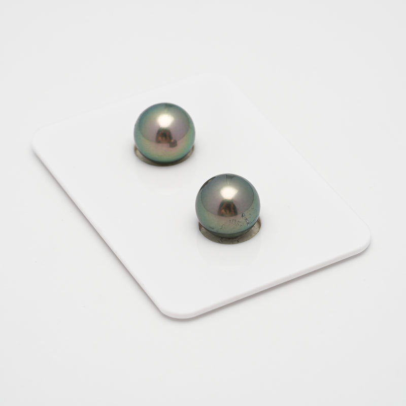 2pcs Green 9.4-9.5mm - R AA/AAA Quality Tahitian Pearl Pair ER885