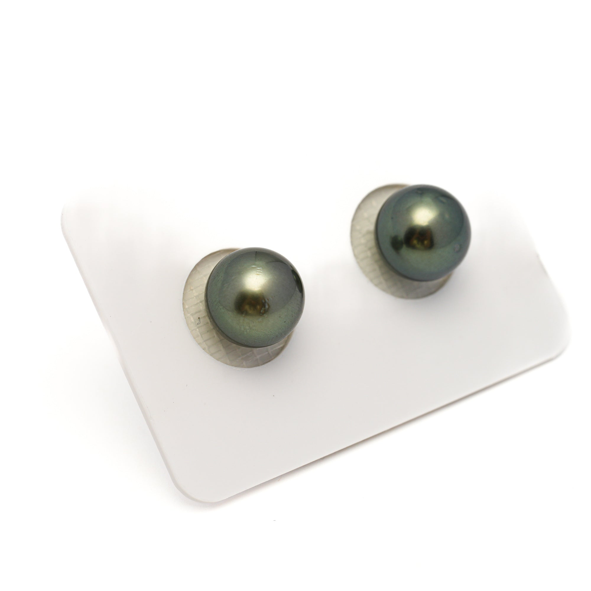 2pcs Green 9.9mm - RSR AAA/AA Quality Tahitian Pearl Pair ER1762 OR13