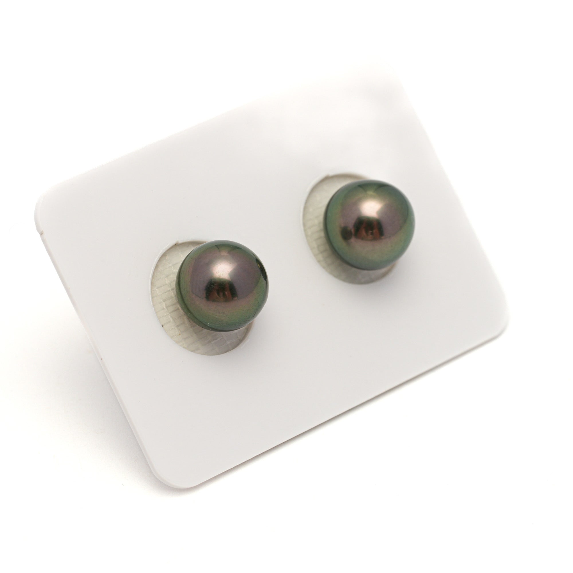 2pcs "High Luster" Green 9.5-9.7mm - SR AAA Quality Tahitian Pearl Pair ER1772 OR13