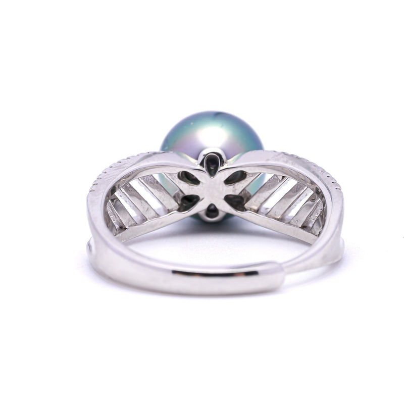 925 Silver Tahitian Pearl Ring with 9mm Green Blue Pearl & Zirconia ref:SHM735 CMP1