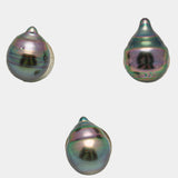 3pcs "High Luster" Peacock 9mm - CL AAA/AA Quality Tahitian Pearl Trio Set ER1075 OR3