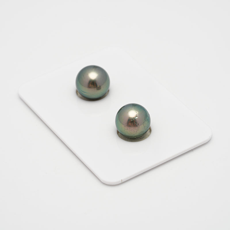 2pcs Green 9.4-9.5mm - R AA/AAA Quality Tahitian Pearl Pair ER885