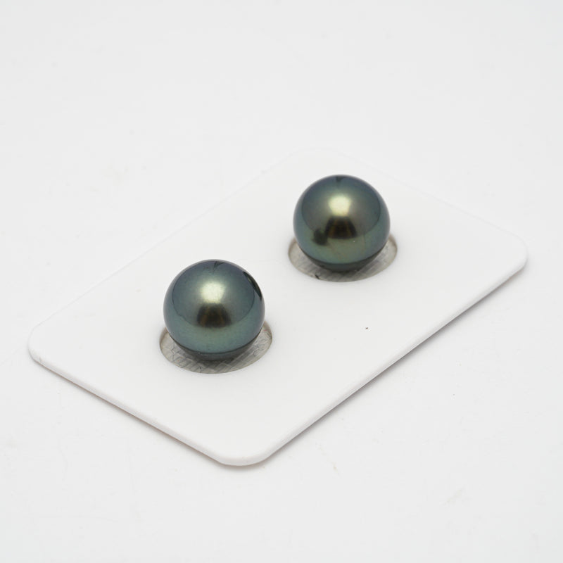 2pcs Green 10.7-10.9mm - RSR AAA/AA Quality Tahitian Pearl Pair ER1420 A101