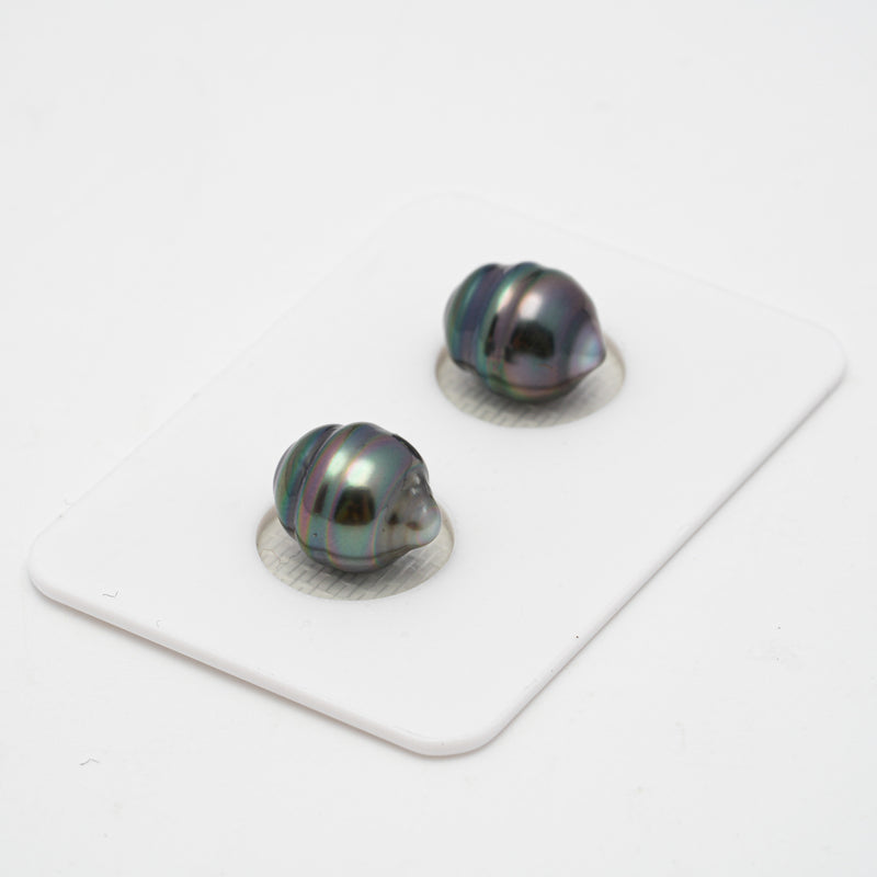 2pcs "High Luster" Green Cherry 8.9-9.3mm - CL AAA/AA Quality Tahitian Pearl Pair ER1396 OR7