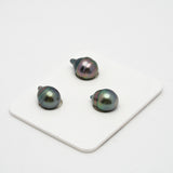 3pcs "High Luster" Peacock 9mm - CL AAA/AA Quality Tahitian Pearl Trio Set ER1075 OR3