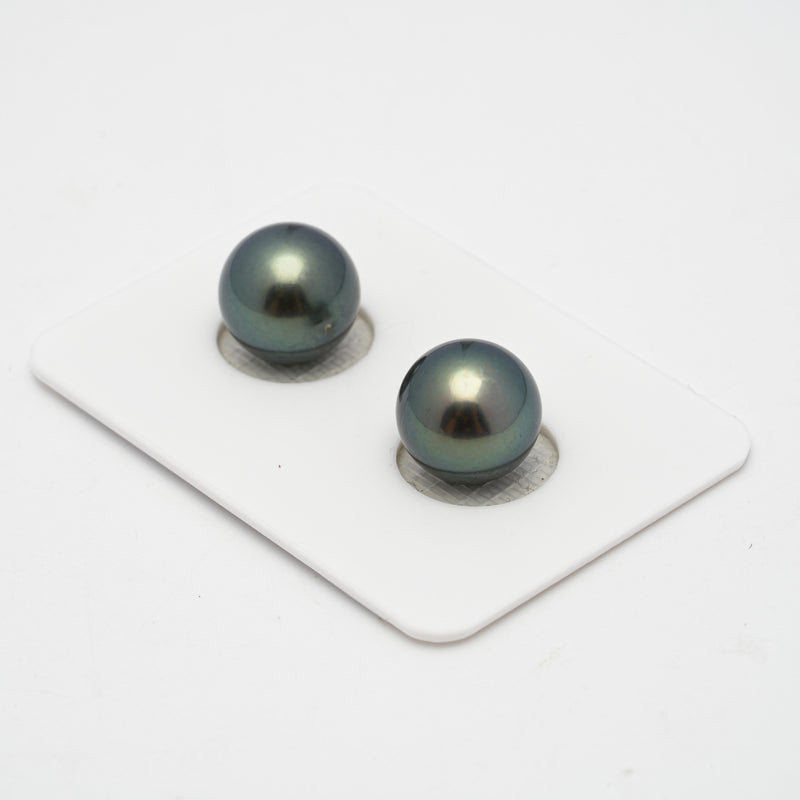 2pcs Green 10.7-10.9mm - RSR AAA/AA Quality Tahitian Pearl Pair ER1420 A101