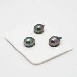 3pcs "High Luster" Peacock 9mm - CL AAA/AA Quality Tahitian Pearl Trio Set ER1075 OR3