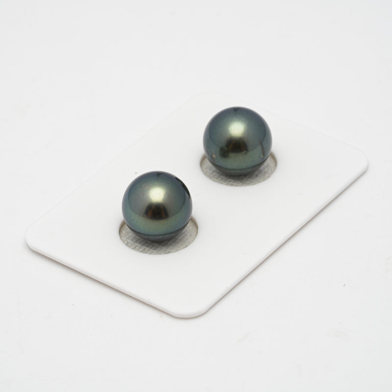 2pcs Green 10.7-10.9mm - RSR AAA/AA Quality Tahitian Pearl Pair ER1420 A101