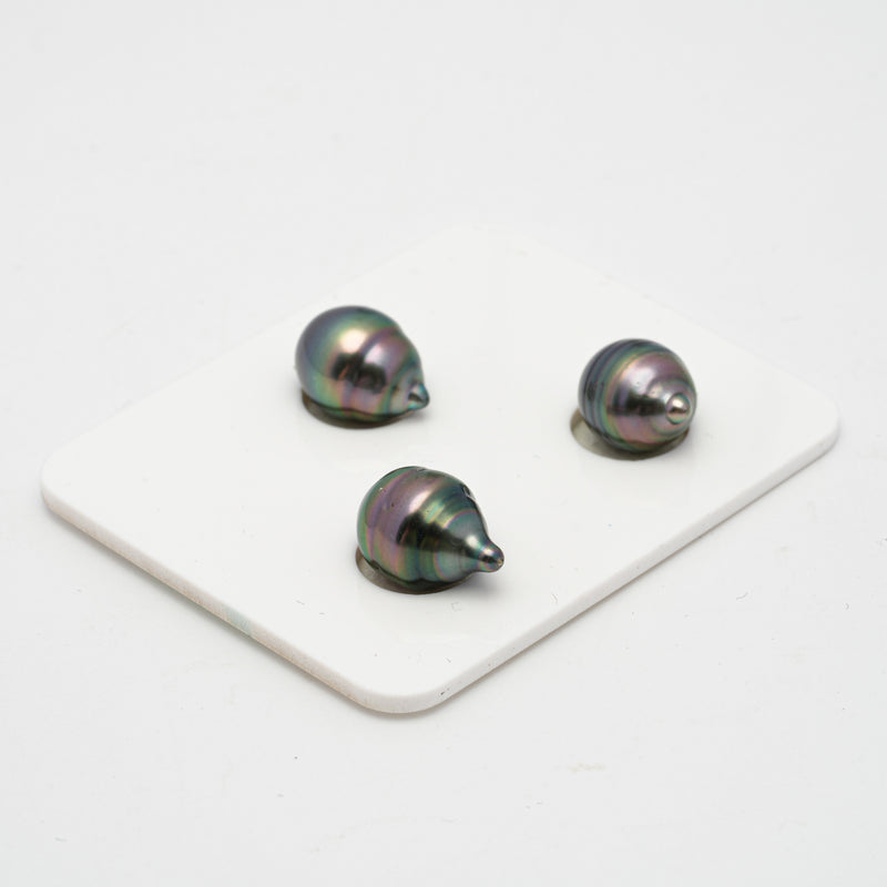 3pcs "High Luster" Peacock 9mm - CL AAA/AA Quality Tahitian Pearl Trio Set ER1075 OR3