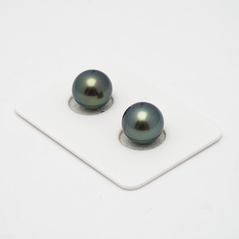 2pcs Green 10.7-10.9mm - RSR AAA/AA Quality Tahitian Pearl Pair ER1420 A101