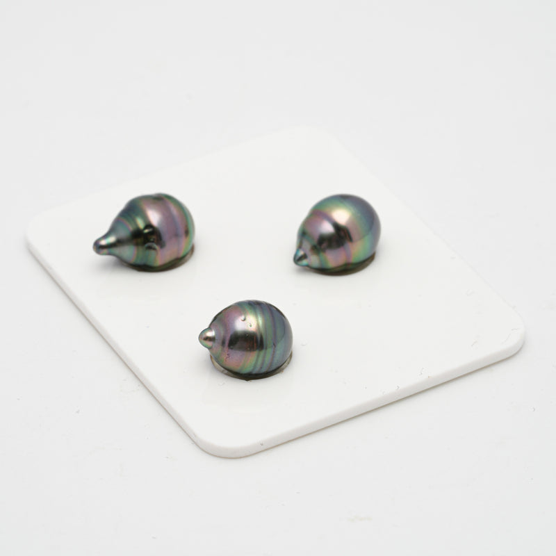 3pcs "High Luster" Peacock 9mm - CL AAA/AA Quality Tahitian Pearl Trio Set ER1075 OR3